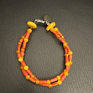 Elegant Coral and Amber Beaded Bracelet